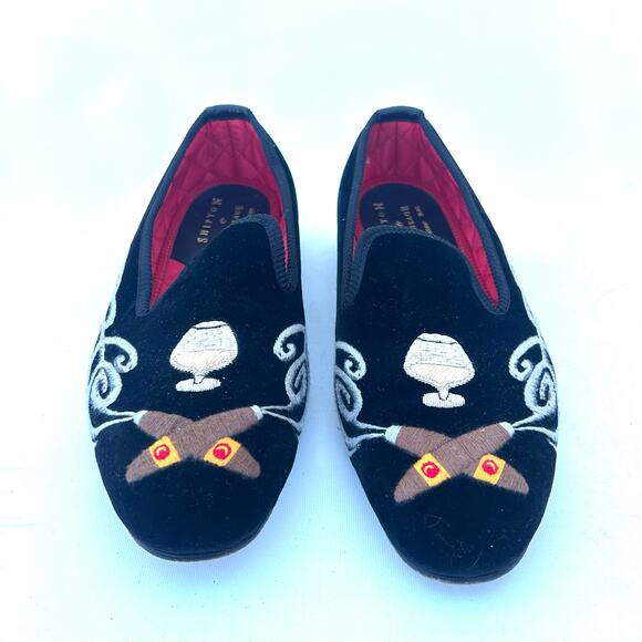 Shipton & Heneage Men’s Velvet Smoking Slippers Loafers Black Cigar Quilt US 9 - Picture 2 of 8
